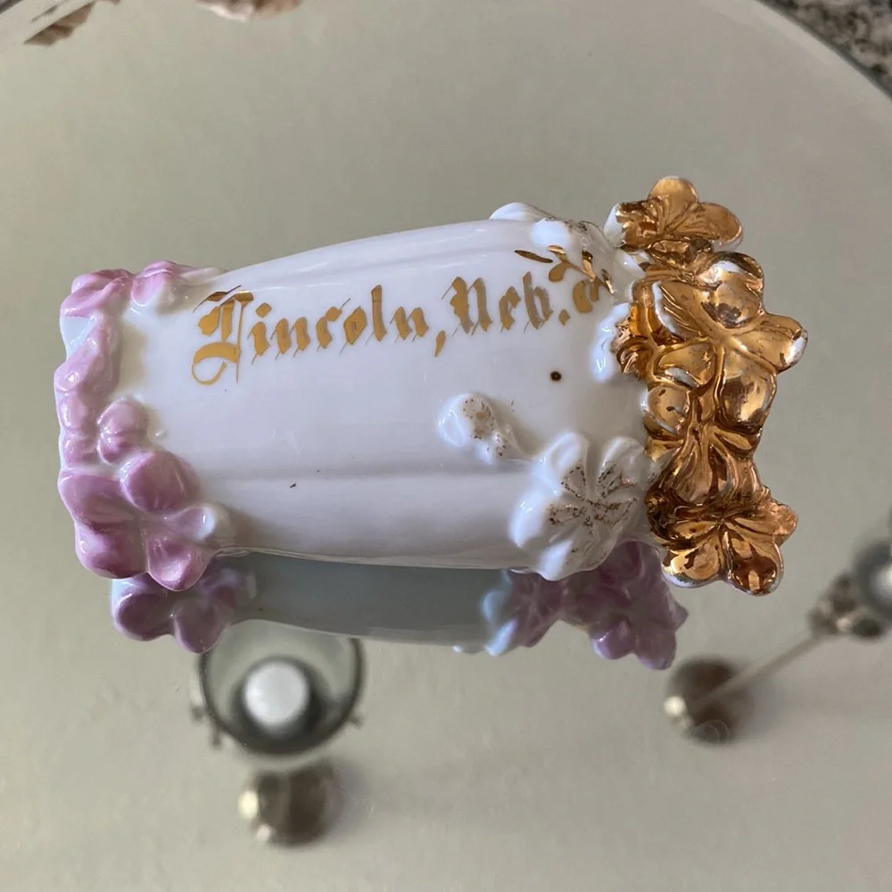 RARE Antique Lincoln, NE Wheelock Porcelain Gilded Souvenir Vase From Germany!